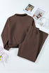 Dark Brown Solid Collared Sweatshirt and High Waist Pants Active Set