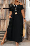 Black Asymmetric Shoulder Detail Short Sleeve Plus Size Maxi Dress