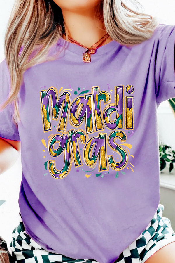 Wisteria mardi gras Cheerful Letter Graphic Tee