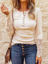 beige-crochet-lace-hem-sleeve-button-top