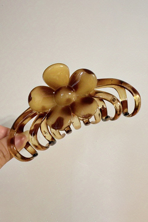 Thai Curry Amber Leopard Resin Flower Hair Claw Clip