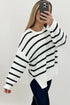 Black Stripe Ribbed Knit Drop Shoulder Loose Sweater