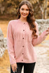 Light Pink Solid Color Textured Detail Button Down Long Sleeve Sweater Cardigan
