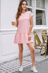 Apricot Pink Solid Color Cap Sleeve Drop Waist T Shirt Dress