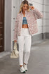 Pink Floral Print Contrast Edge Pocketed Stand Neck Jacket