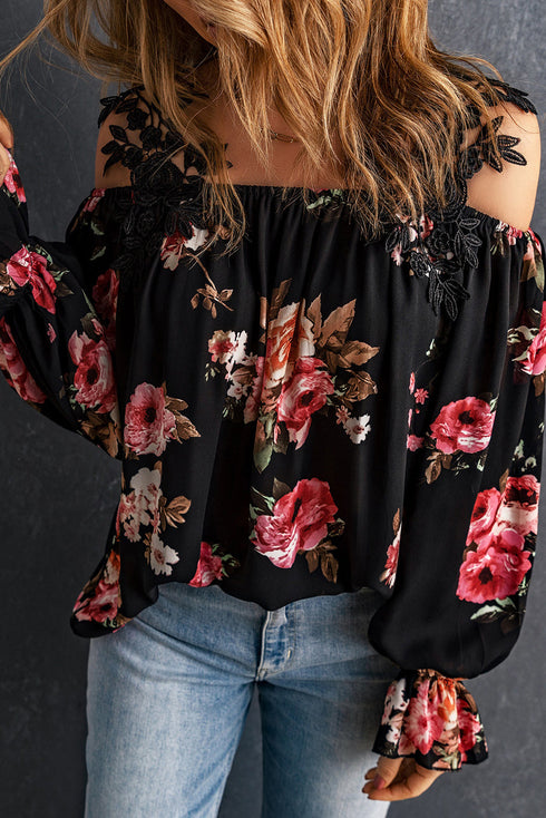 casual-feather-print-off-shoulder-strap-blouse