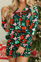 Green Festive Bow Print Long Sleeve Shirt and Pajama Short Set