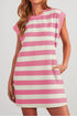 Pink Stripe Cap Sleeve Shift T Shirt Dress
