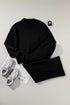 Black Drop Shoulder Zip Up Jacket Drawstring Pants Active 2pcs Set