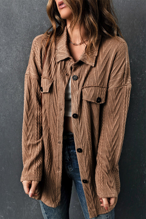 khaki-oversize-textured-knit-button-front-shacket