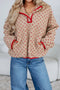 Khaki Snap Button Contrast Trim Neck Dotty Allover Sherpa Pullover Sweatshirt