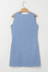 Beau Blue Solid Color Textured Lace Hollowed Detail Sleeveless Mini Dress