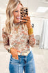 Black Retro Floral Print Mesh Long Sleeve Top