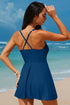Sail Blue Solid Color Crossed Straps One Piece Swim Dress