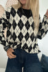 Black Checkered Colorblock Round Neck Sweater Top
