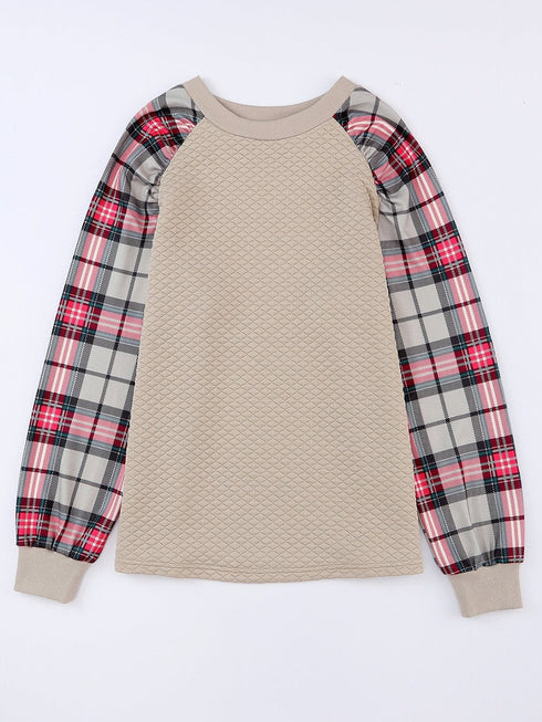 casual-plaid-splicing-button-decor-long-sleeve-knit-hoodie