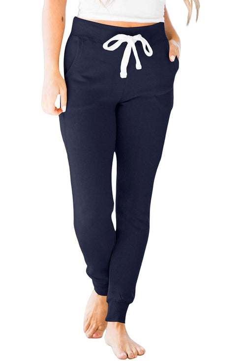 Navy Blue Drawstring Elastic Waistband Pocketed Joggers