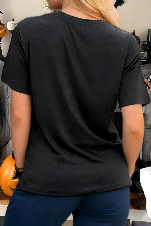 Black GOBBLE Leopard Letter Print Turkey Bow Graphic T Shirt