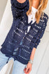 Navy Blue Crochet Tie Front Cardigan