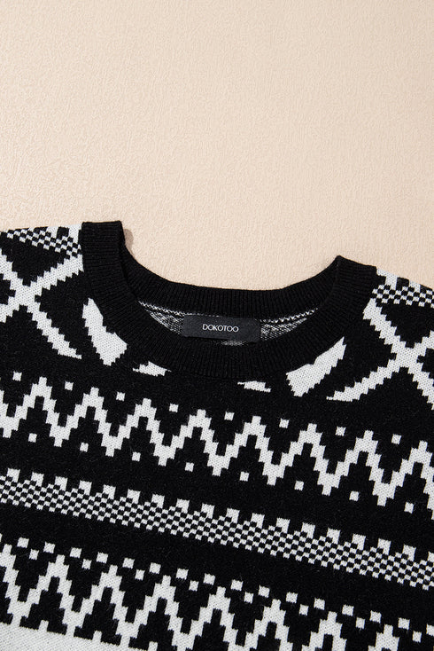 Black Abstract Print Pullover Sweater