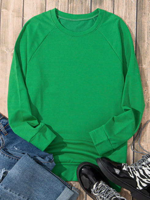 green-solid-round-neck-raglan-sleeve-sweatshirt