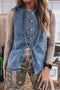 Ashleigh Blue Buttoned Front Slit Denim Vest