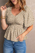 Floral Print Puff Sleeve Smocked Top