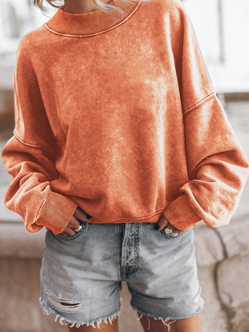 Orange Drop Shoulder Crew Neck Pullover Sweatshirt