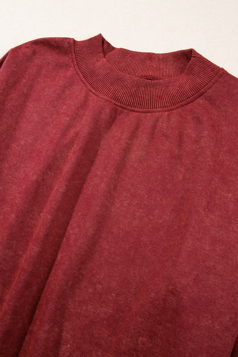 Red Dahlia Drop Shoulder Crew Neck Pullover Sweatshirt