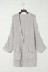 Gray Oversized Fold Over Sleeve Open Front Cardigan