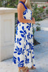 Blue Floral Print Crisscross Tie Back Sleeveless Long Dress