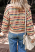 Multicolour Dotty Pattern Knit Button Front V Neck Sweater Cardigan