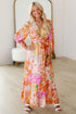 Orange Floral Patchwork Print Cut out Tied Back Bracelet Sleeve Maxi Dress
