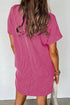 Bright Pink Striped Ribbed Knit T-shirt Shift Dress