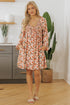 Beige Floral Deep V Neck Smocked Bust Bubble Sleeve Babydoll Dress