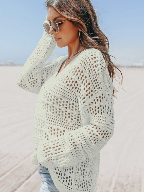 white-hollow-out-crochet-v-neck-pullover-sweater