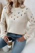 Jet Stream Mixed Texture Knit Flower Embroidered Detail Casual Sweater
