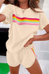 Beige Vibrant Striped Detail Athleisure 2pcs Short Set