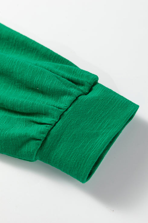 Mist Green Solid Color Button V Neck Long Sleeve Top