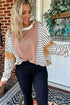Pink Striped Color Block Patchwork Exposed Seam Oversize Long Sleeve Top