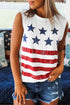 White Vintage Stars and Stripes Printed Casual Tank Top