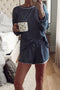 Blue Stripe Drop Shoulder Round Neck Long Sleeve Tee and Buttoned Shorts 2pcs Lounge Set