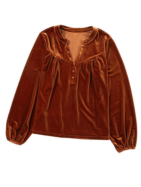 ladies-t-shirts-gold-velvet-pile-neck-pleated-long-sleeve-t-shirt