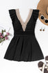 Black Ruffled Short Sleeve Lace Trim V Neck One Piece Swim Dress