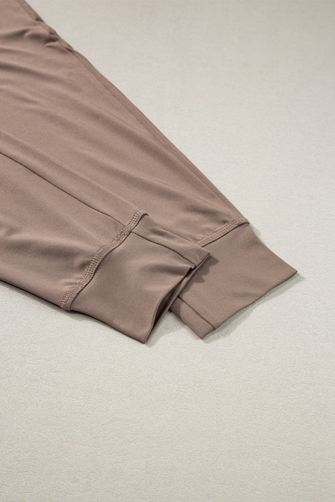 Dark Brown Drawstring Elastic Waistband Pocketed Joggers