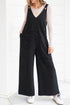 Black Solid Color Raw Seam Big Flower Patched Loose Overall Jumpsuit