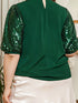 blackish-green-plus-size-sequin-short-puff-sleeve-top