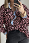 Pink Wild Leopard Print Contrast Striped Frilled Trim Chic Shirt
