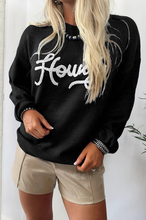 Black Howdy Embroidered Graphic Western Sweater
