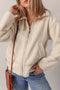 Beige Buckle Collar Detail Zip Up Fleece Jacket